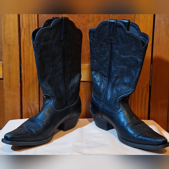 TWISTED X Leather cowboy boots.  Black with black stitching. Size 7 1/2 - Picture 3 of 8